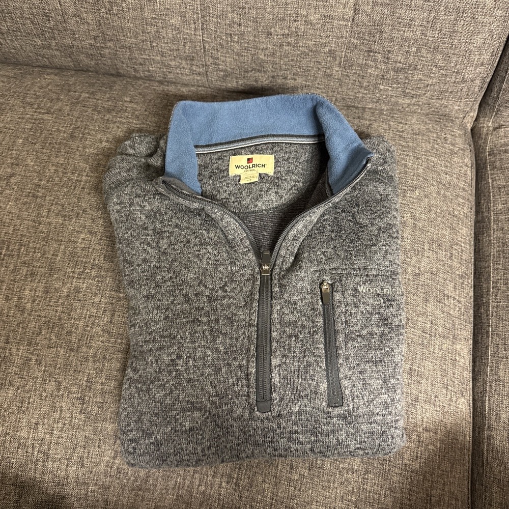 Woolrich Sweater Mens L Navy 1/4 Zip Long Sleeve Imperfections Preppy Dadcore